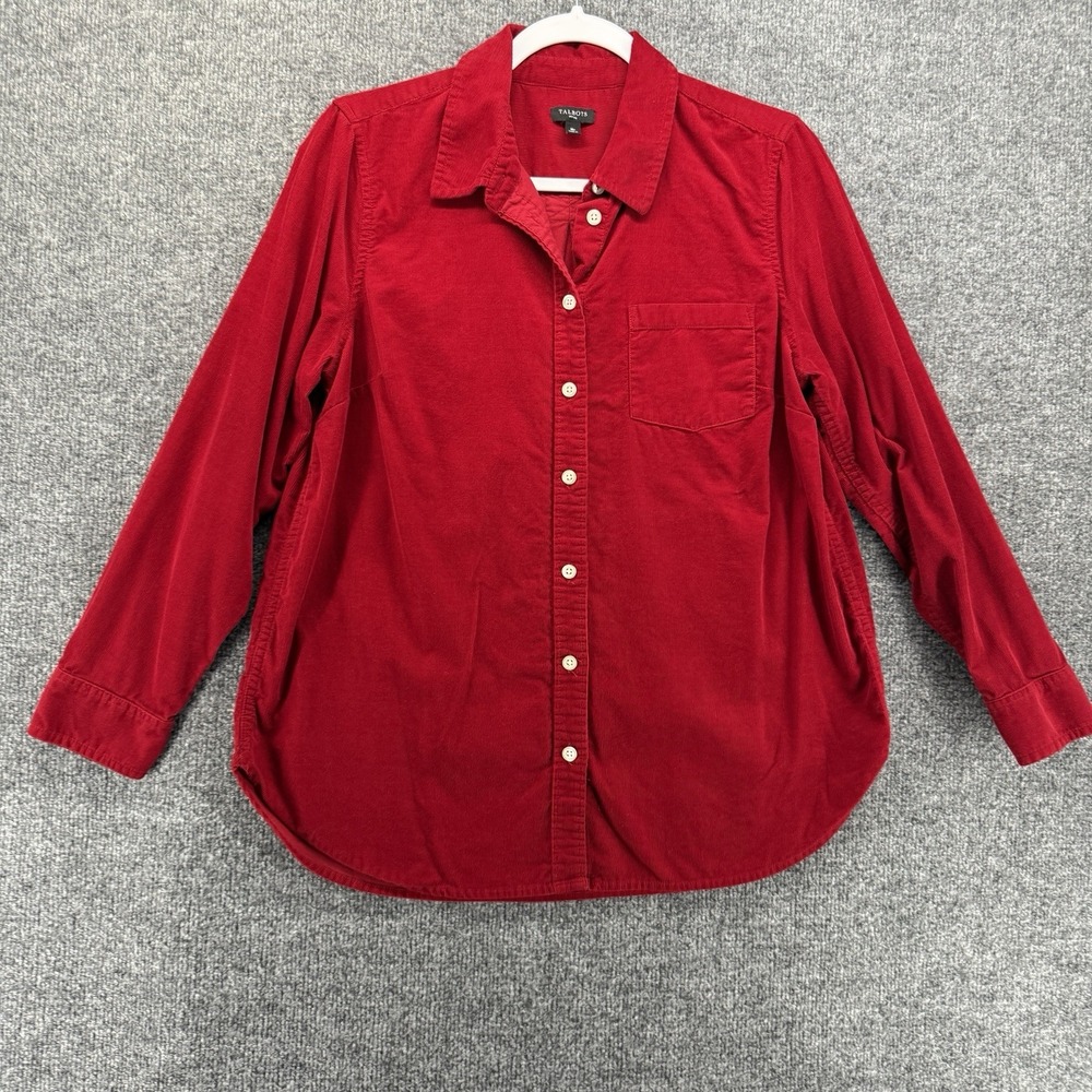 Talbots Shirt Womens Mp Red Corduroy Button Up Long Sleeve Boho Cottage Holiday